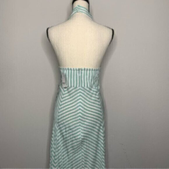 NWT New York & Company Sea Green & White Striped Halter Long Maxi Dress - Picture 12 of 14